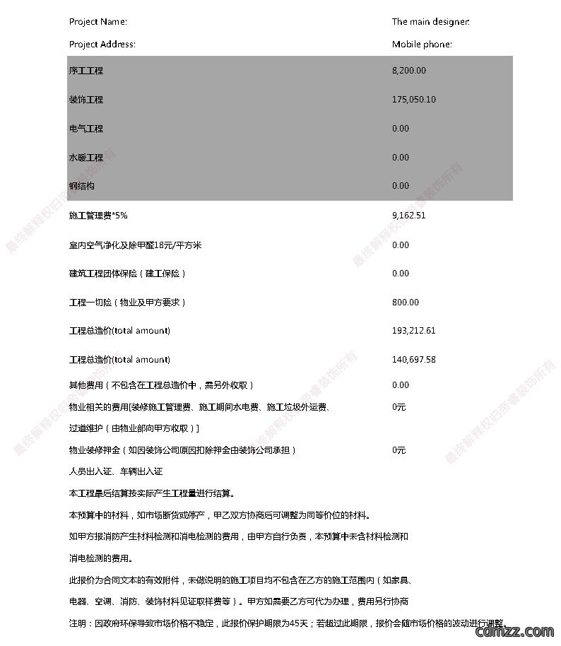 汗蒸馆装修预算目录