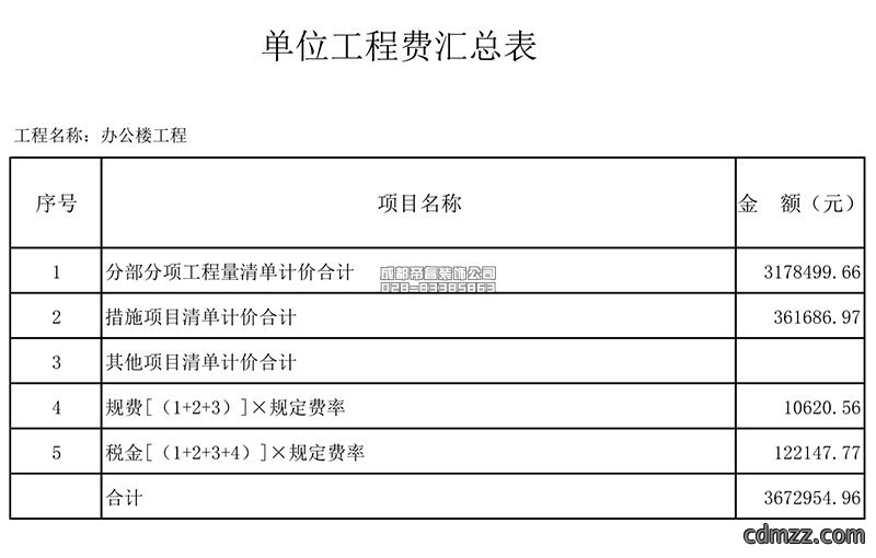 工装办公大楼装修报价明细