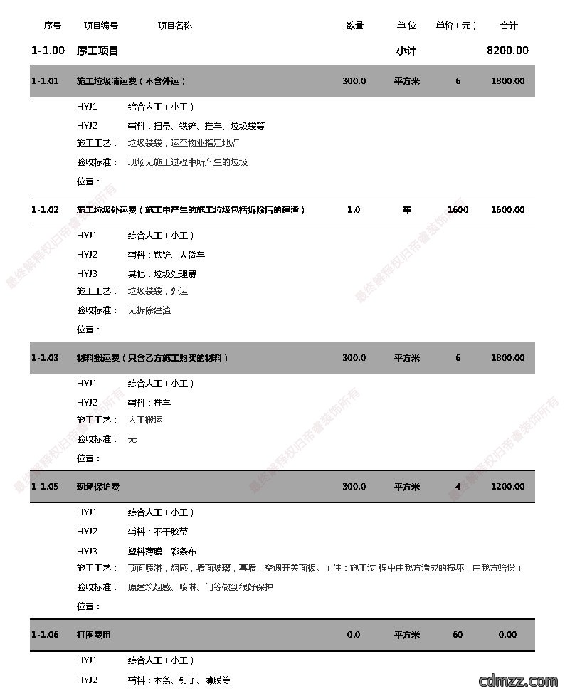 汗蒸馆装修预算表第一页